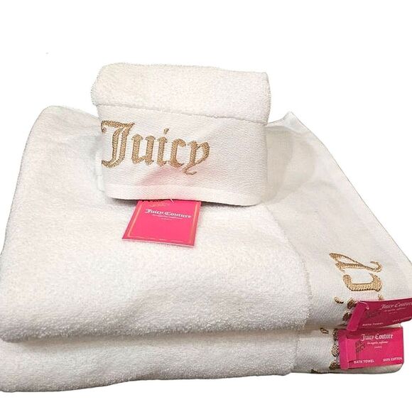 Juicy Couture Home Gold Juicy Embossed Bath & Hand Towel Set- White/Gold - Picture 2 of 8
